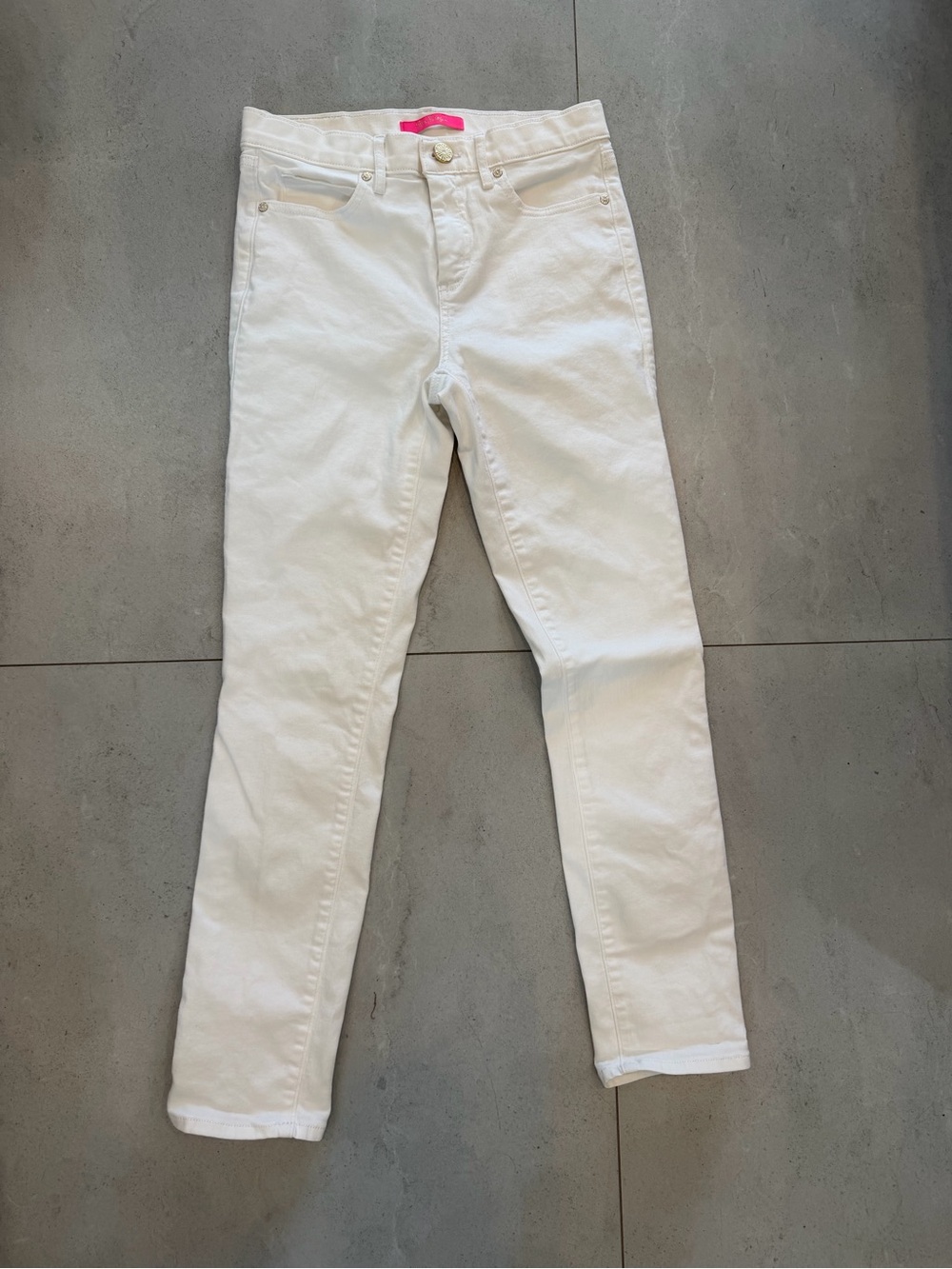 Lilly Pulitzer White Skinny Jeans Size 2 Gold Button Stretch Denim